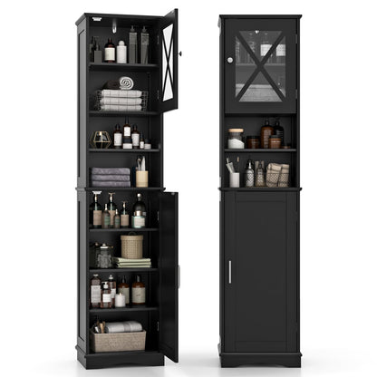 Freestanding Storage Cupboard with 5 Adjustable Shelves and 2 Doors