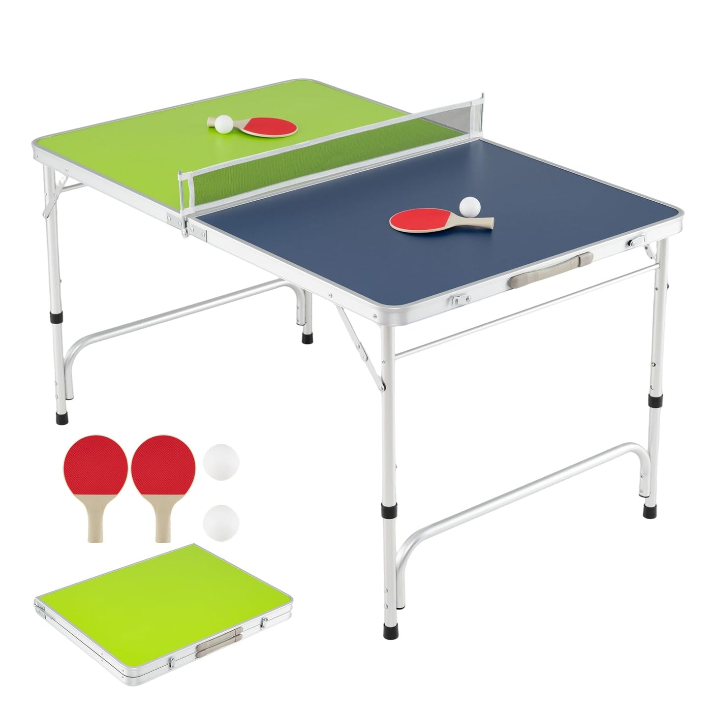 Foldable Mini Table Tennis Set with 2 Paddles and 3-Level Adjustable Height
