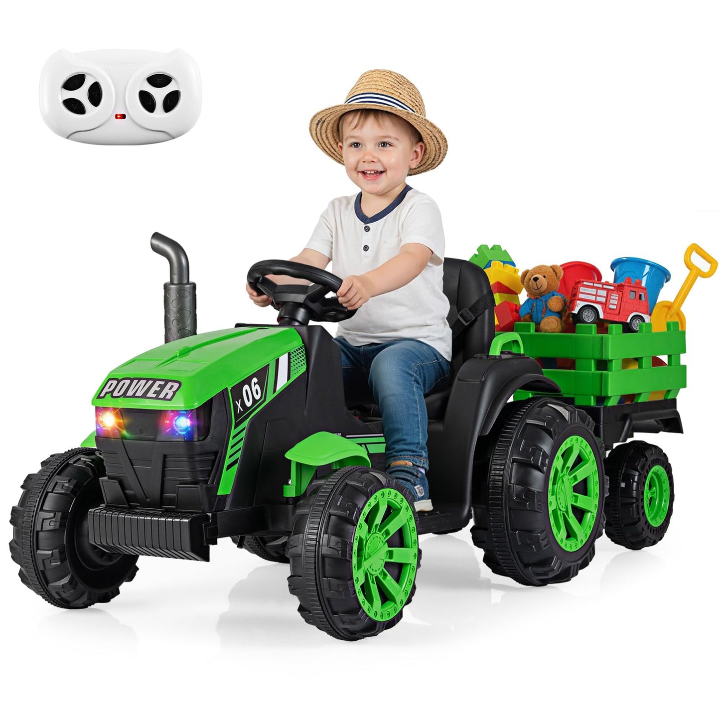 24V Ride On Tractor with RGB LED Headlights and Parent Remote Control