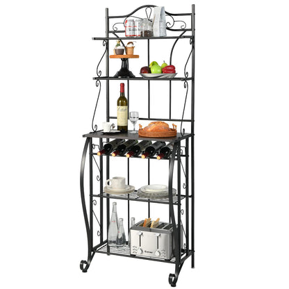 5-Tier Freestanding Baker's Rack with Wine Rack and Adjustable Foot Pads