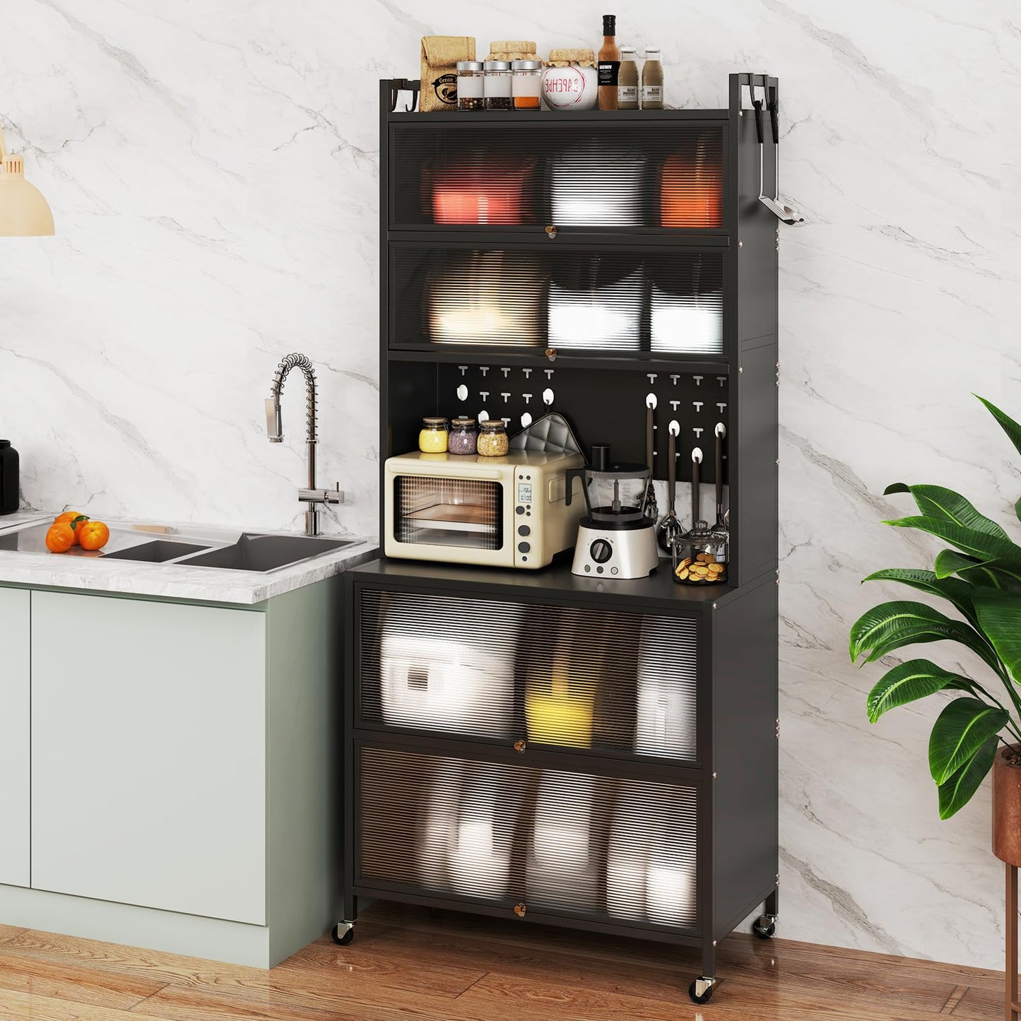 5 or 6 Tier Kitchen Pantry Cabinet Buffet Cabinet with Hutch