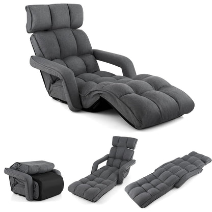 Folding Lazy Sofa, 6-Positon Adjustable Lounger Sleeper Floor Chair with Armrest & Footrest