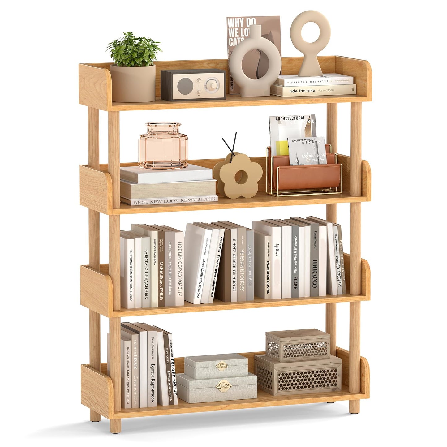 Sturdy Pine Wood, Elevated Guardrails, Free Standing Open Shelving Unit Plant Stand
