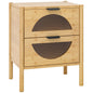 Bamboo Nightstand Mid-century Modern Bedside Table with 2 Storage Drawers