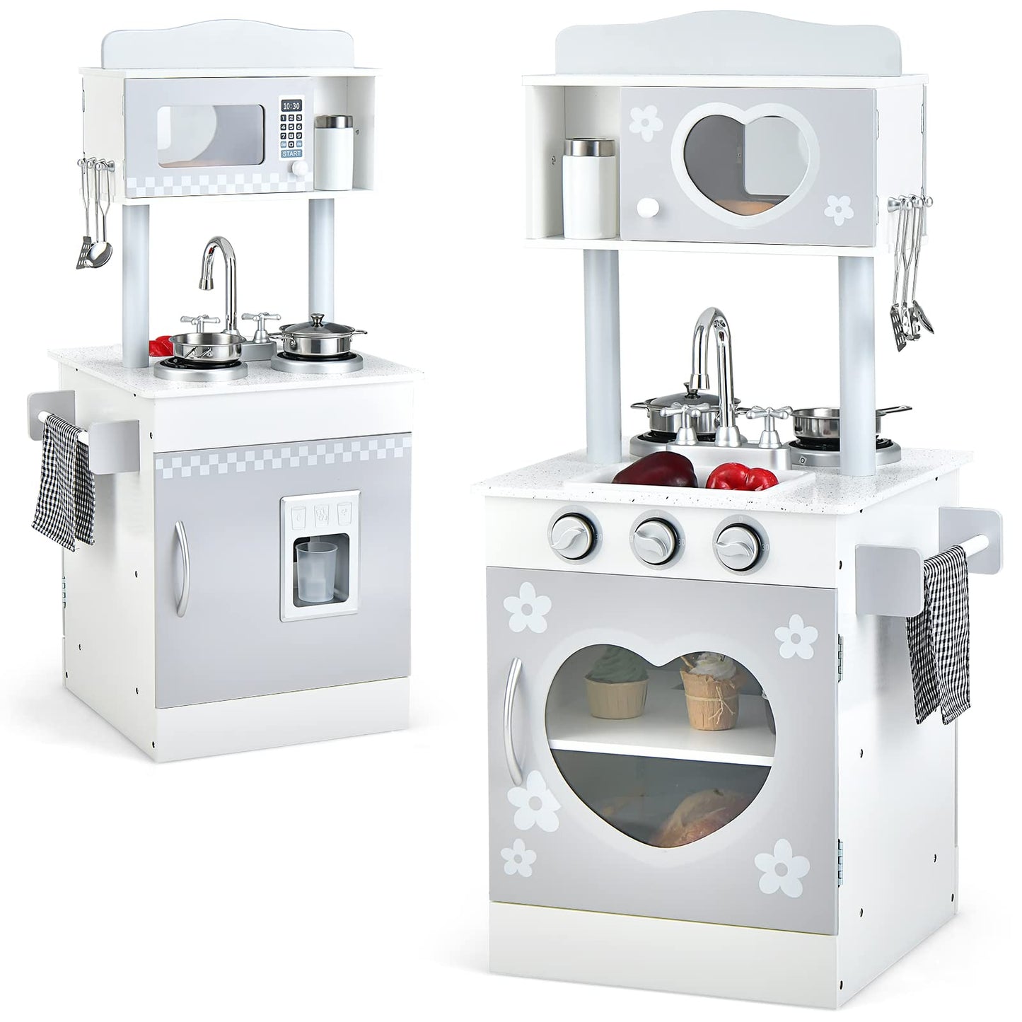 Double-Sided Kid's Play Kitchen Set with Stove and Sink