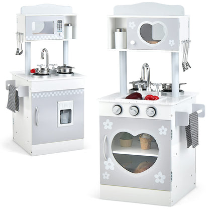 Double-Sided Kid's Play Kitchen Set with Stove and Sink