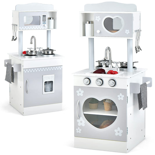 Double-Sided Kid's Play Kitchen Set with Stove and Sink