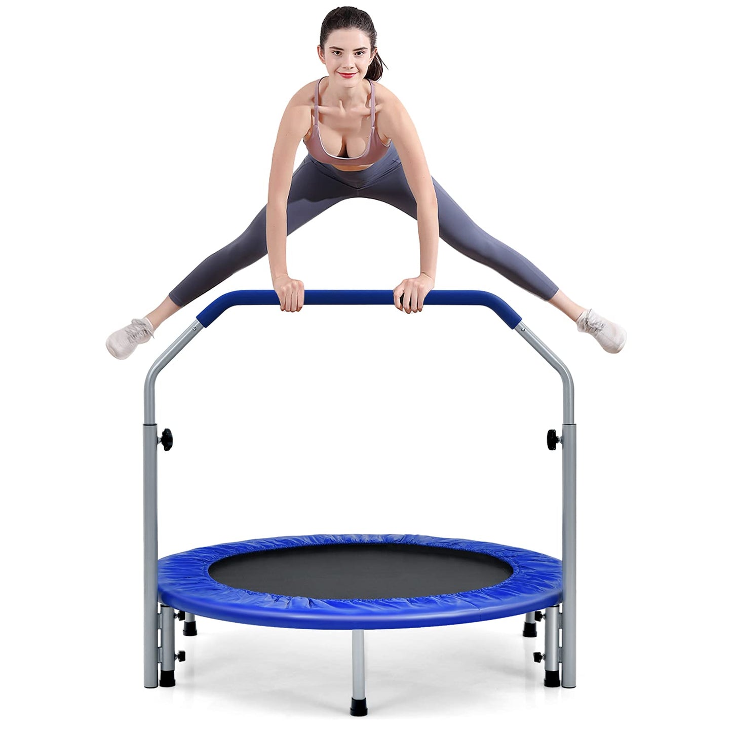 Foldable Fitness Bouncer with 4 Level Adjustable Foam Handle and Safety Padded Cover