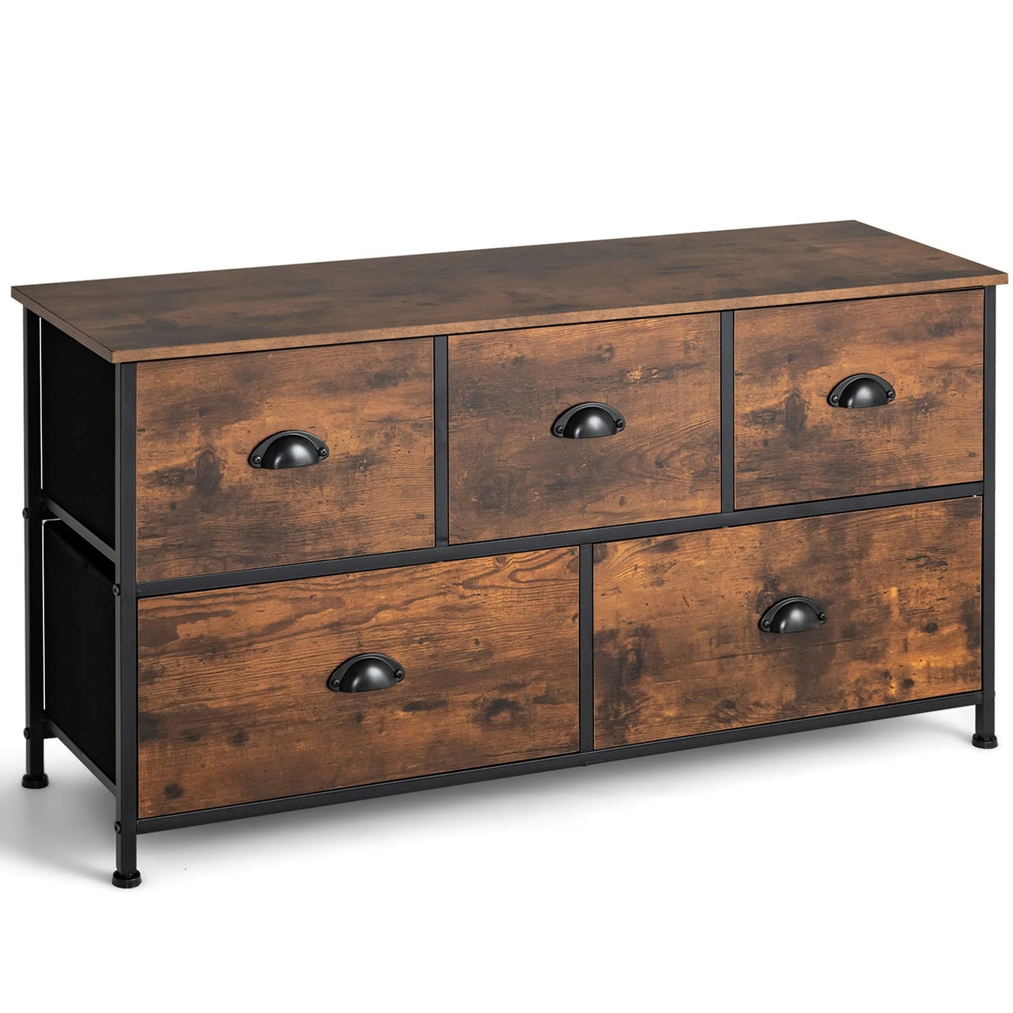 5 Drawer Multifunction Dresser with Foldable Drawers and Wooden Top