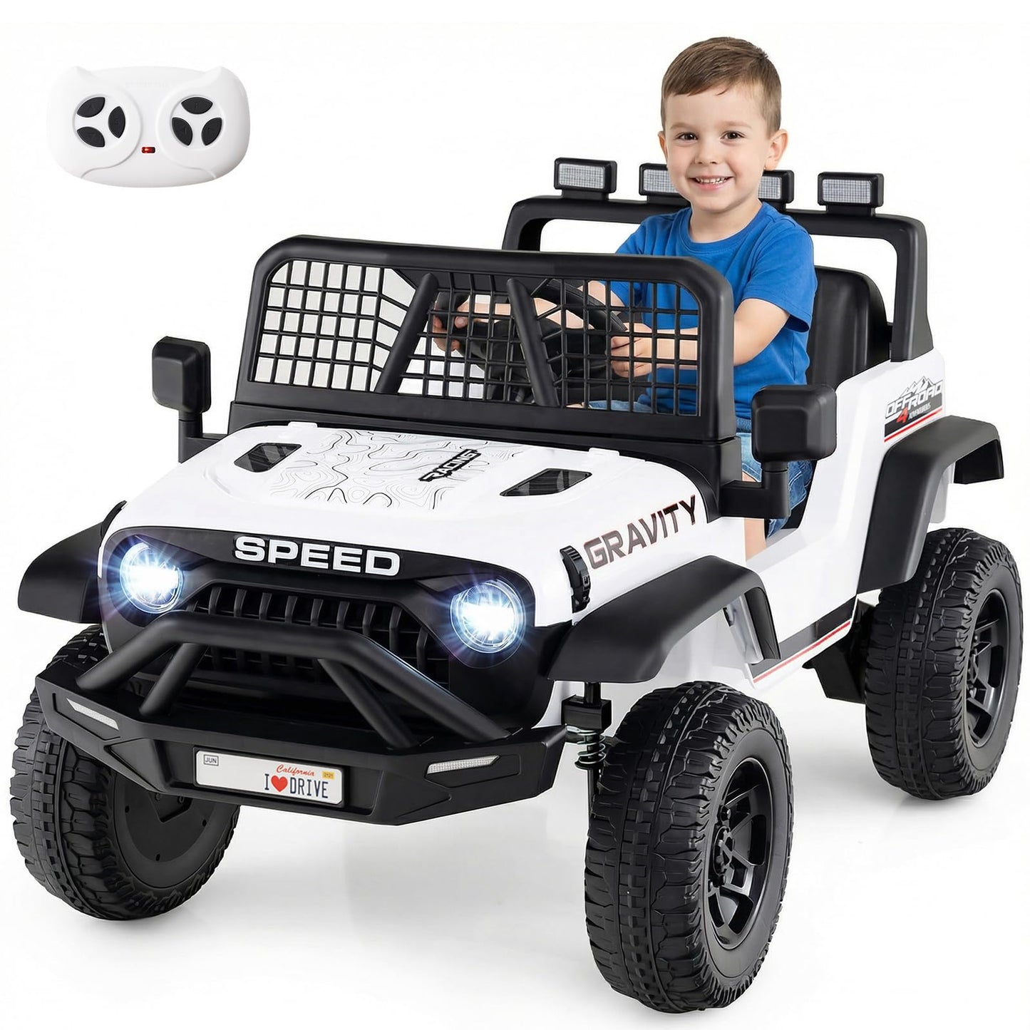 24V Kids Ride on Car with Remote Control, LED Lights, Horn