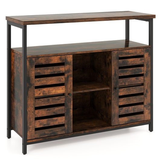 Sideboard Storage Cabinet with Slatted Door and 3 Adjustable Shelves