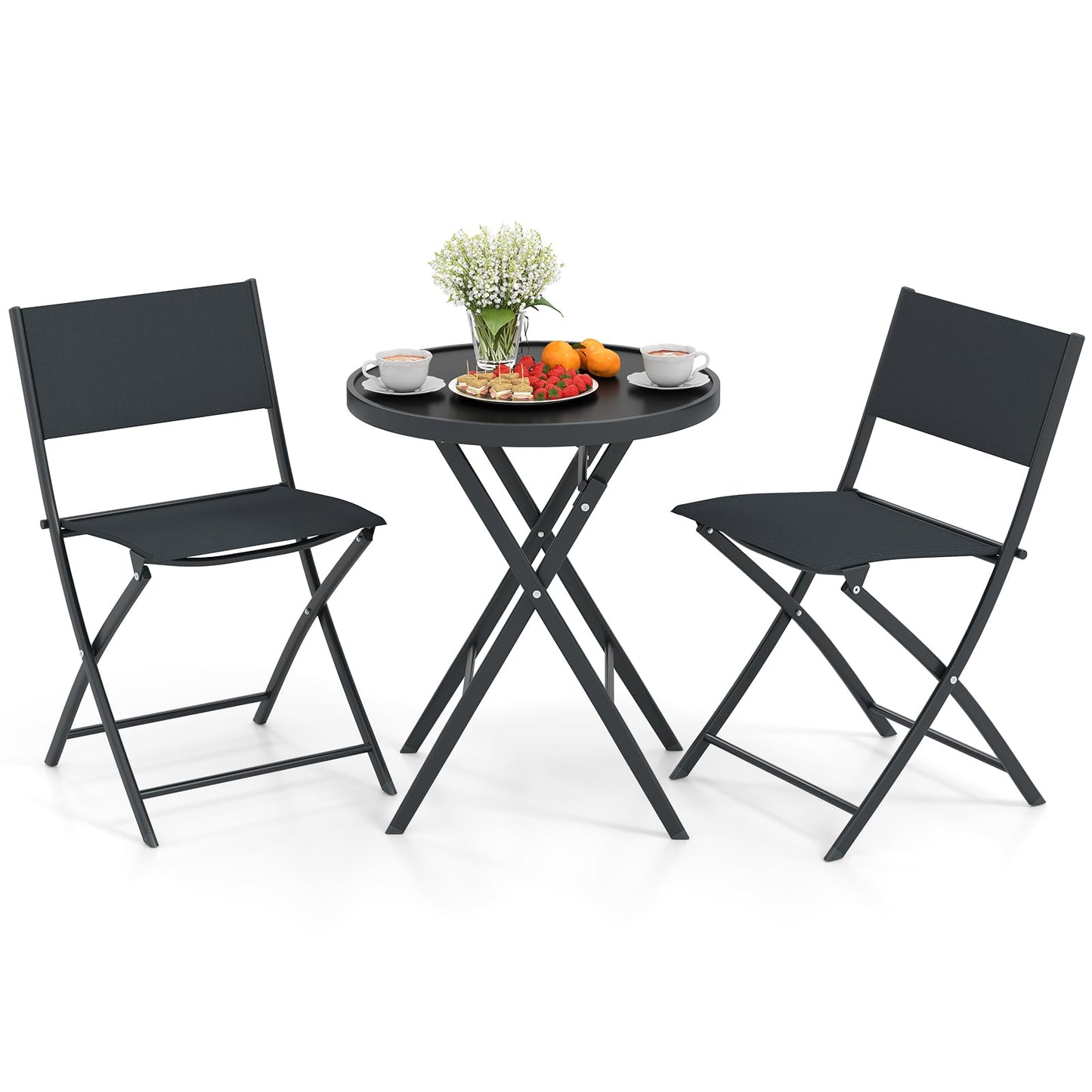 Folding Patio Bistro Set, 3 Piece Garden Furniture Set