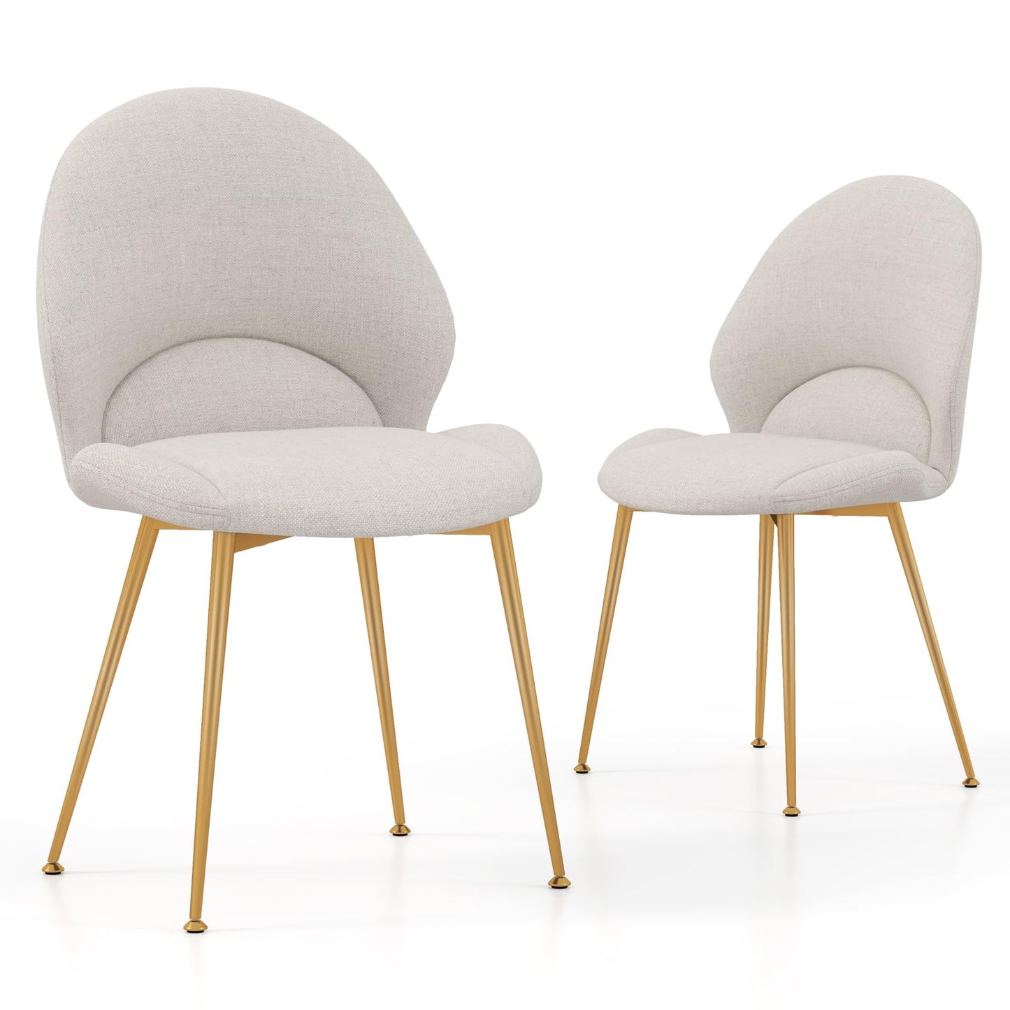Set of 2 Upholstered Accent Chairs with Curved Backrest Adjustable Foot Pads