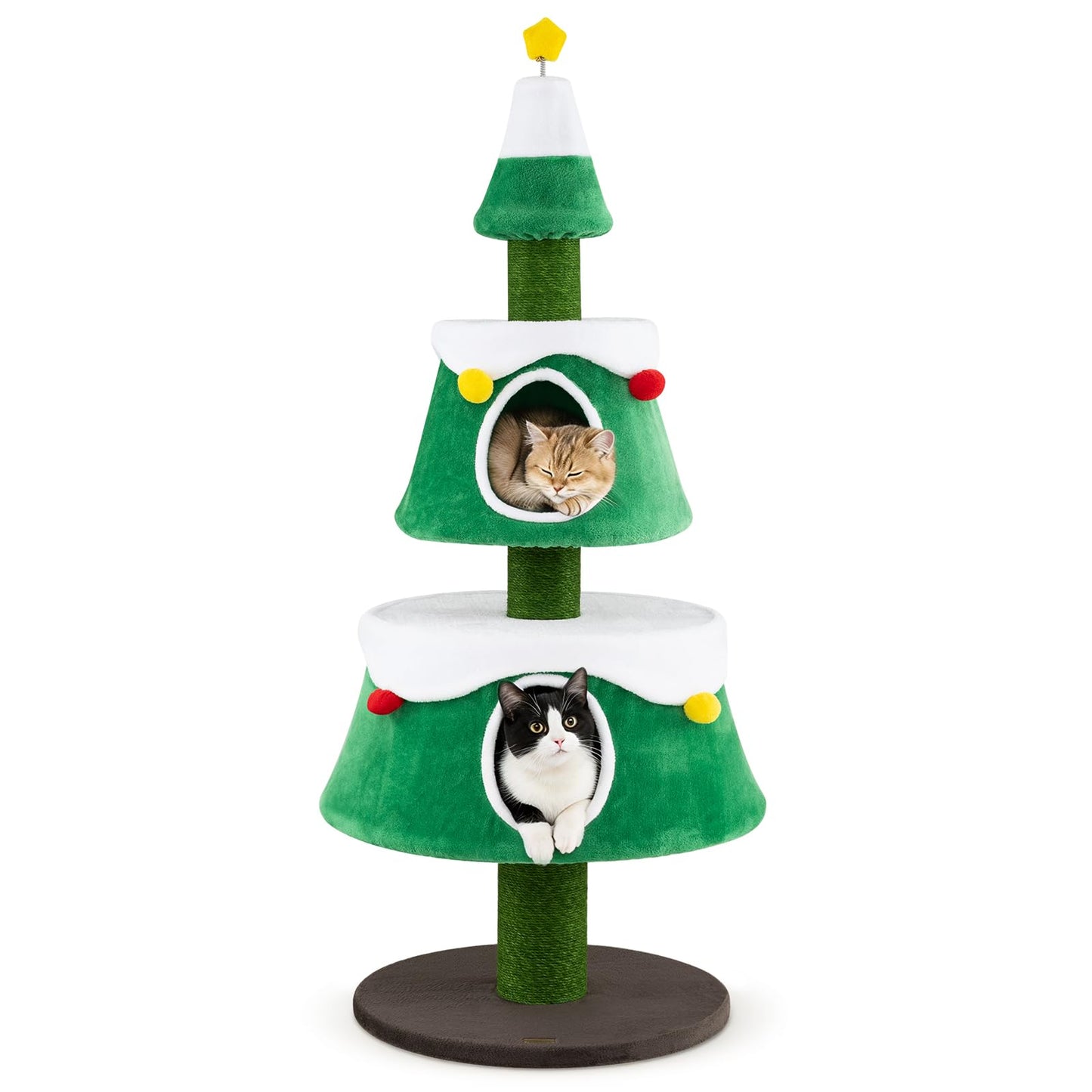 156cm Cat Tree, Christmas Tree Shape Cats Tower with 2 Condos