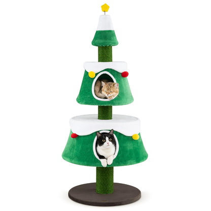 156cm Cat Tree, Christmas Tree Shape Cats Tower with 2 Condos