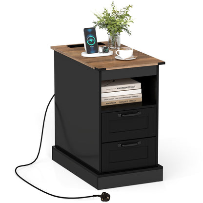 Narrow Bedside Table with Charging Station