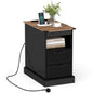 Narrow Bedside Table with Charging Station