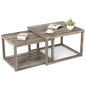 Nesting Coffee Table Set of 2 with Storage Shelf and Rubber Wood Frame