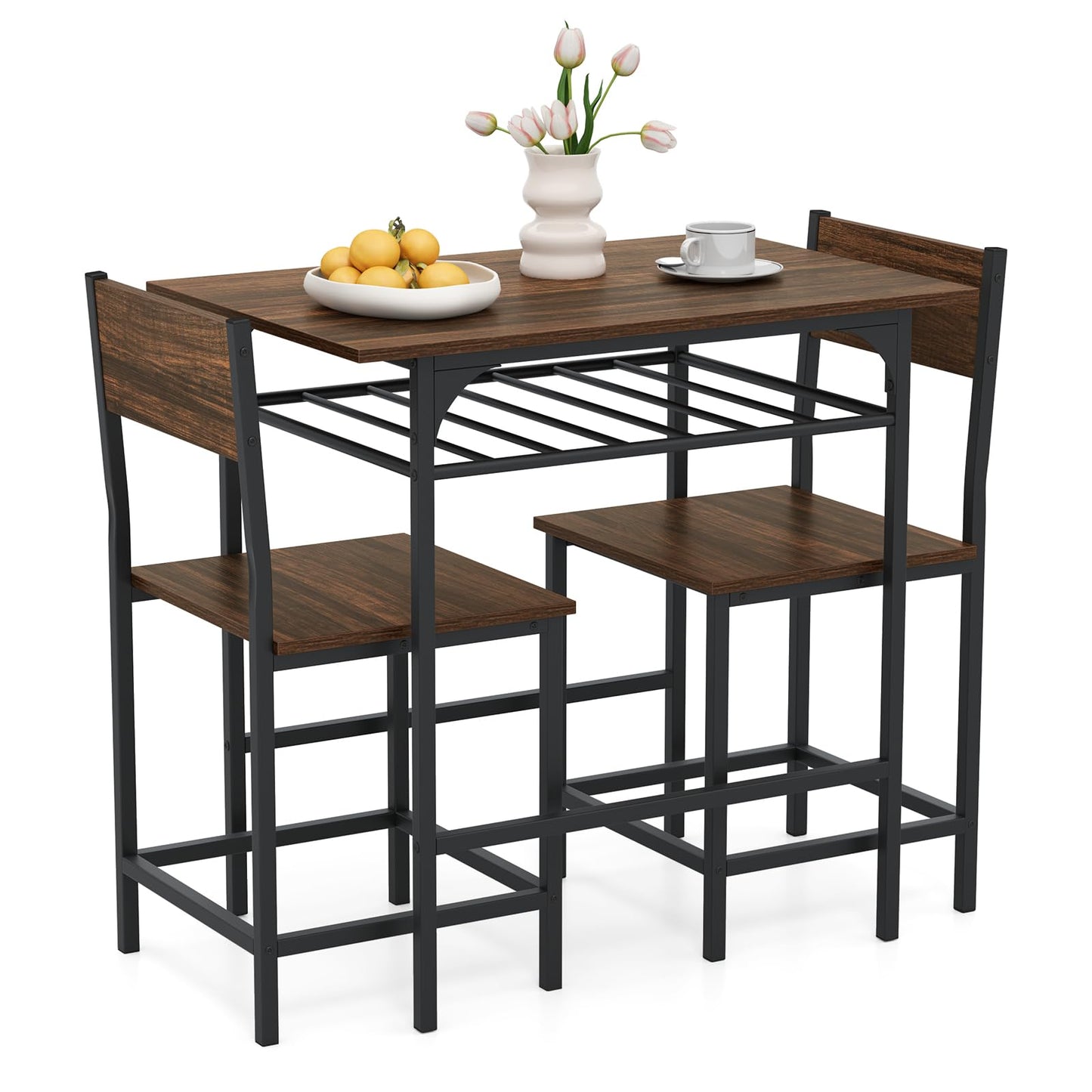 Dining Table Set for 2 with Metal Frame and Storage Rack