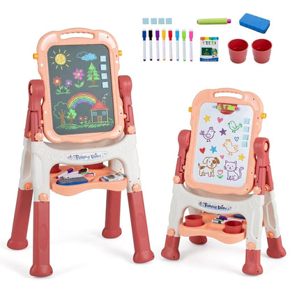 4-In-1 Double Side Easel for Toddler with Magnetic Chalkboard