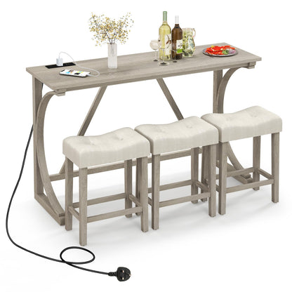 4-Piece Height Bistro Table and Saddle Seat Stools with Power Outlet