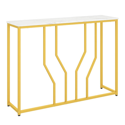 110 cm Gold Console Table Entryway Table with Faux Marble Tabletop