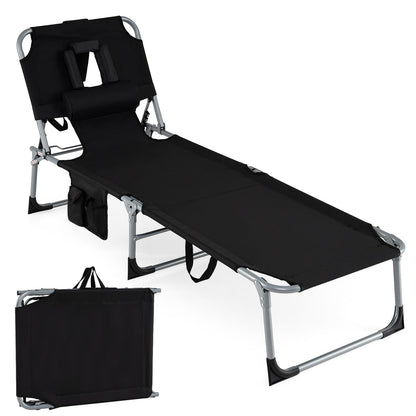 Folding Sun Lounger with Face Hole, 4-Position Adjustable Outdoor Chaise Lounge Chair