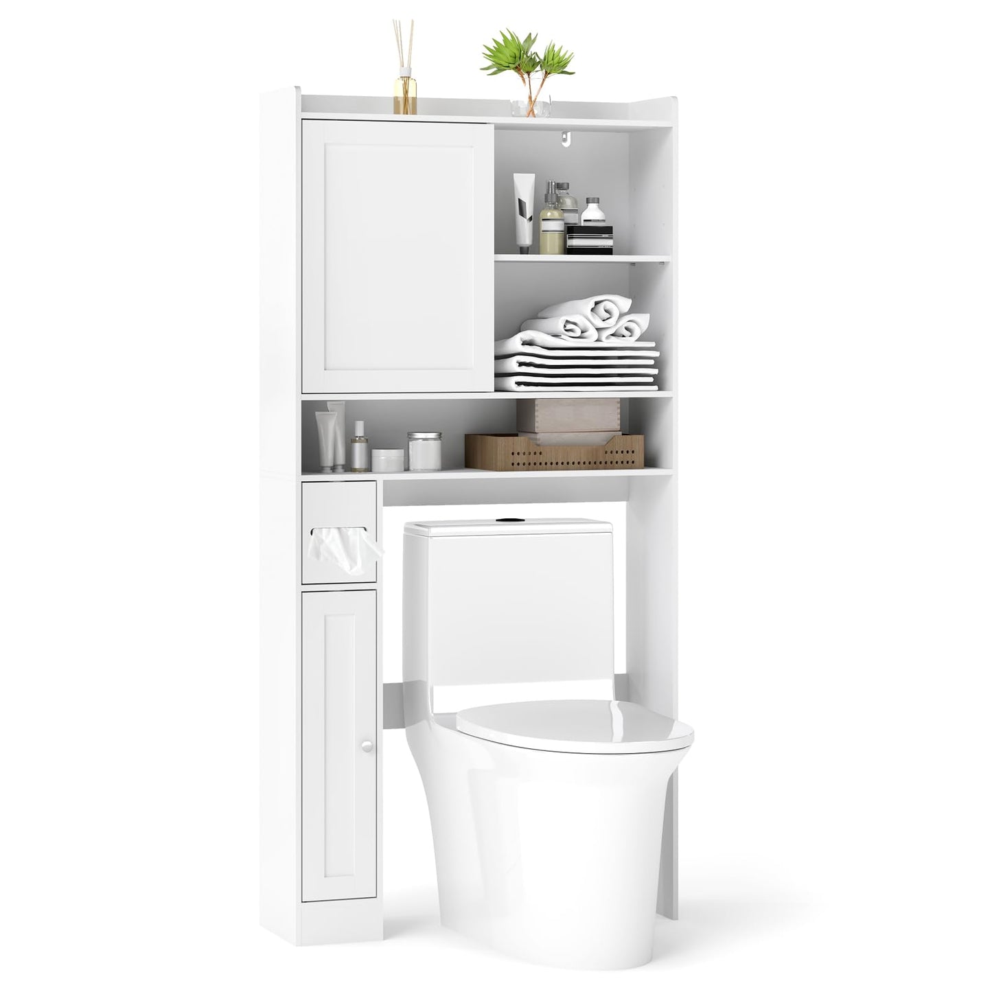 Over-the-Toilet Storage Cabinet Standing Toilet Rack with Sliding Door