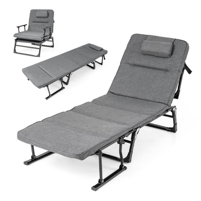 3-in-1 Folding Camping Cot with Removable Mattress and Flip-up Pillow