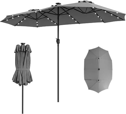460 cm Twin Patio Umbrella with 48 LED Lights and Auto-Charging Solar Panel