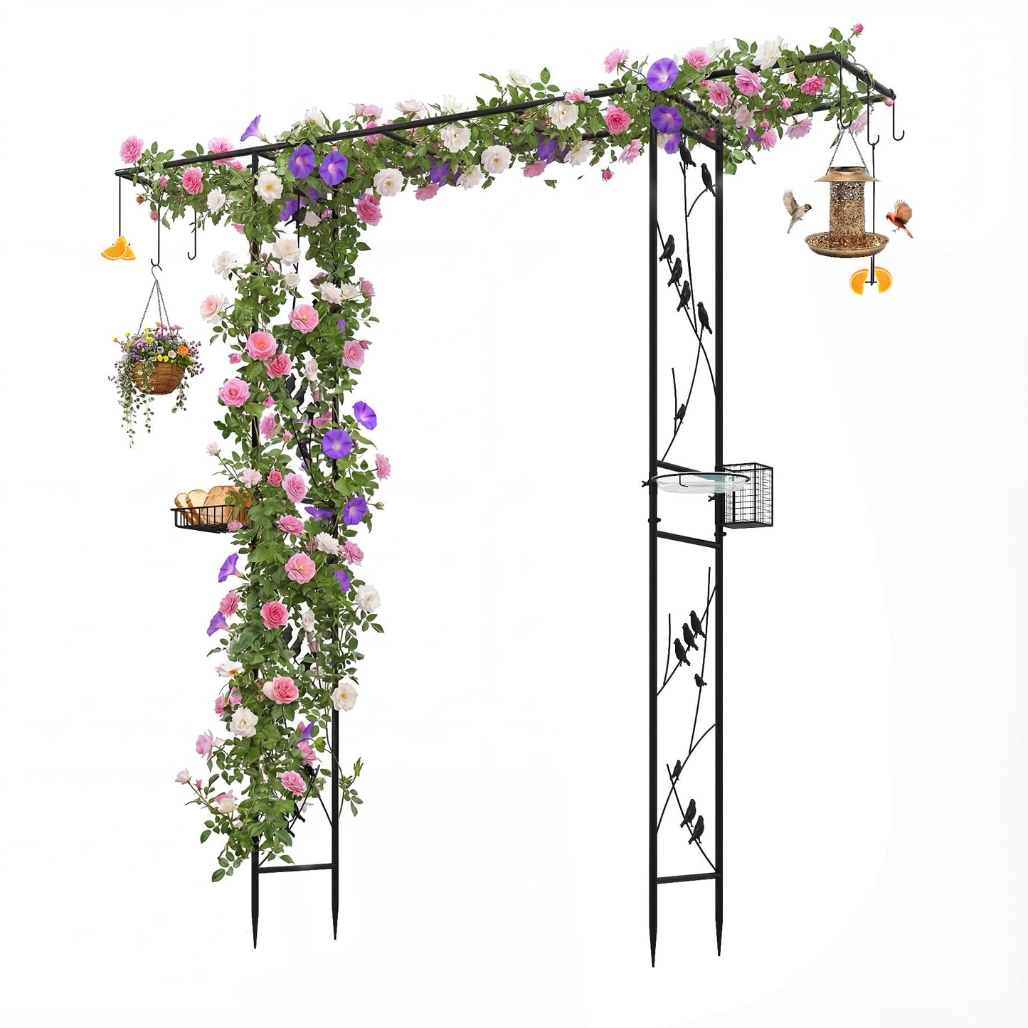 213cm Garden Arbor Feeding Station with Water Bowl and Mesh Tray
