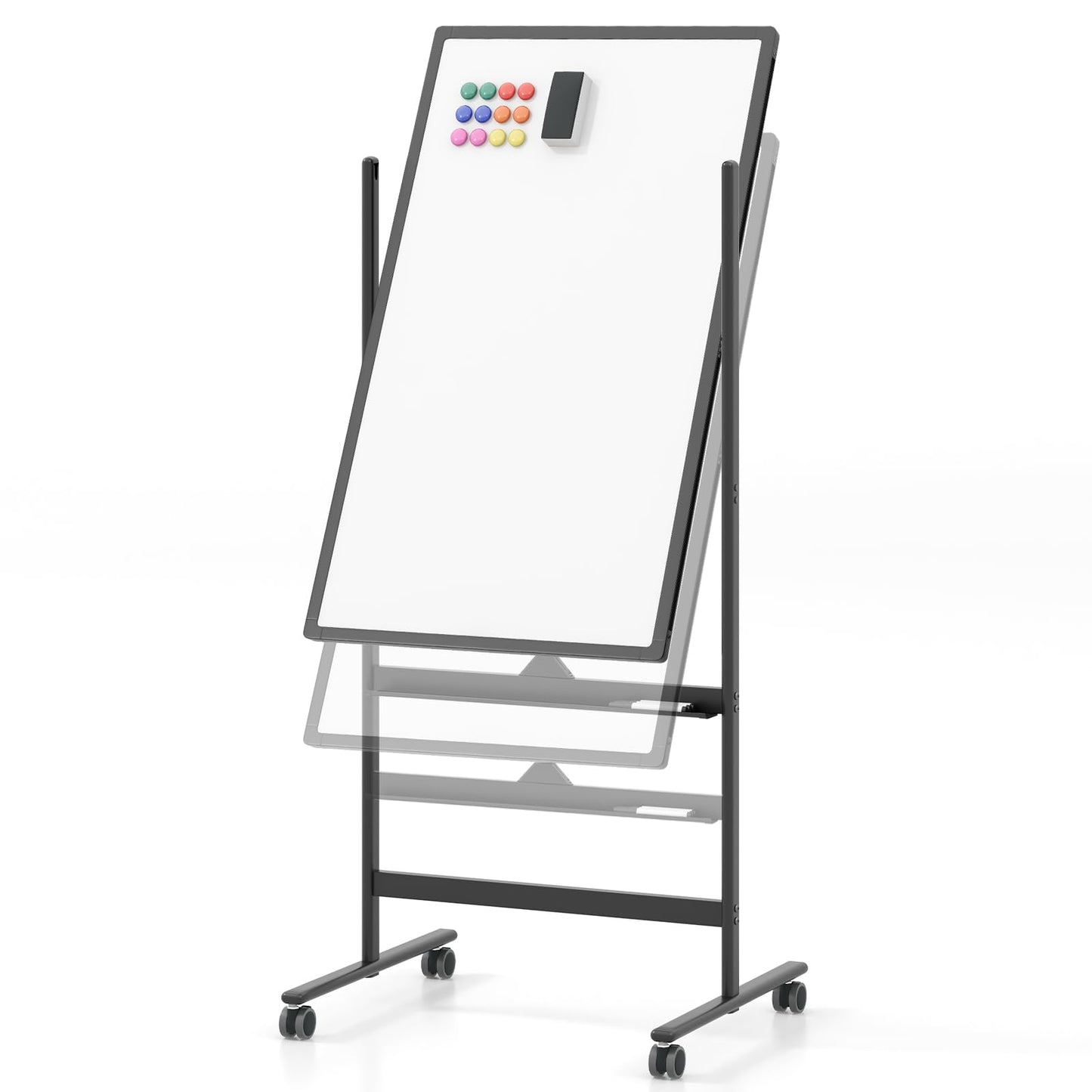 Reversible Rolling White Board with Black Markers and Board Eraser