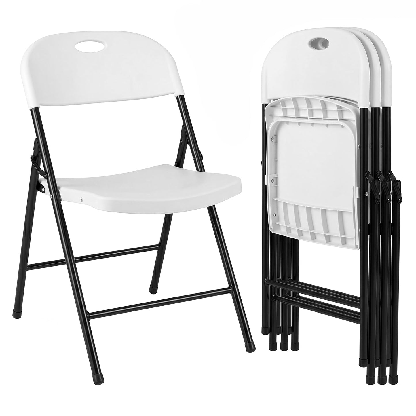 Foldable Plastic Chairs with Ergonomic Backrest and Metal Legs