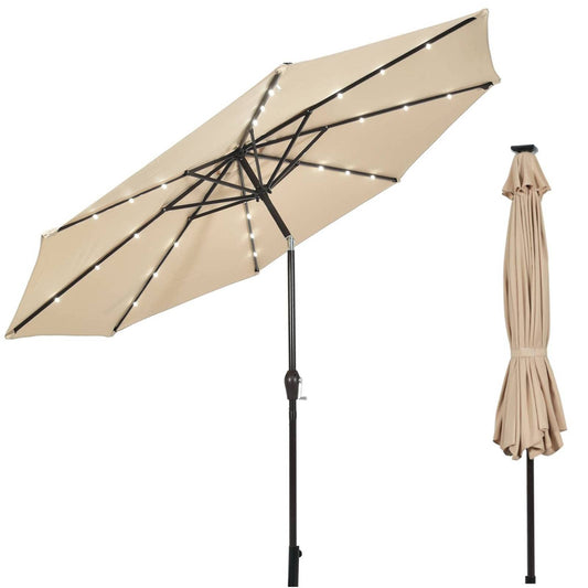 24 Solar Powered LED Lights Patio Umbrella with Tilt and Crank Handle