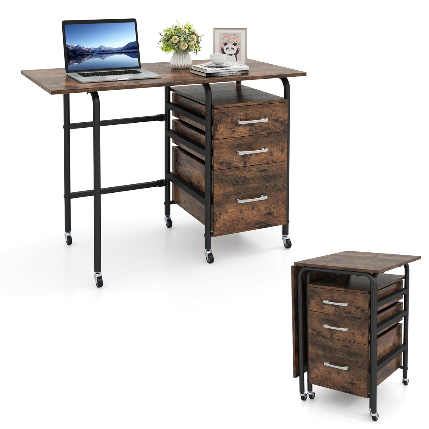 2-In-1 Folding Desk with 3 Drawers