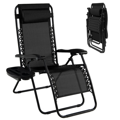 Folding Zero Gravity Chair Patio Sun Lounger with Removable Pillow