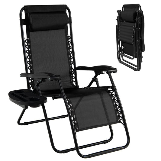Folding Zero Gravity Chair Patio Sun Lounger with Removable Pillow