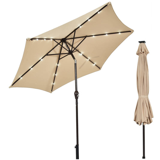 18 Solar Powered LED Lights Patio Umbrella with Tilt and Crank Handle