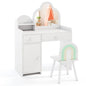 Kids Vanity Table and Chair Set with Cloud-shaped Mirror and Shelf Drawers