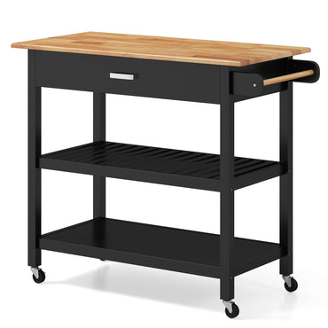 Kitchen Island with Open Shelves and Lockable Casters