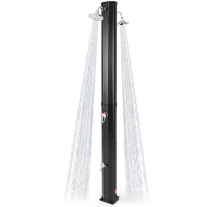 217cm/7ft Outdoor Solar Heated Shower 35L Garden Adjustable Temperature Pressure Pool Shower with Dual 360°Swivel Shower Heads