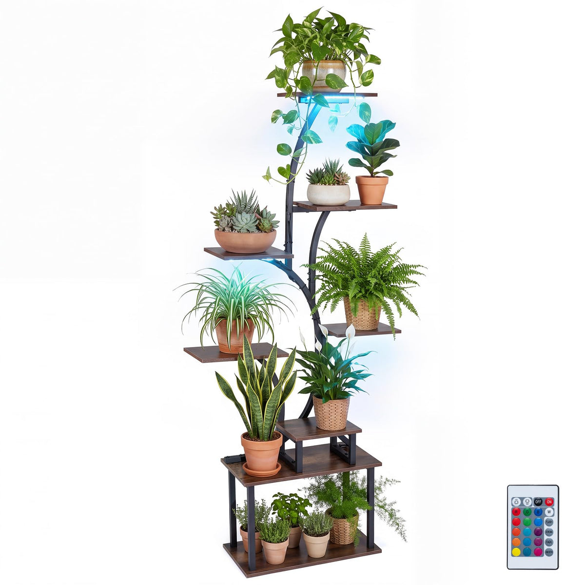 Plant Stand with Grow Lights, 158cm Tall 8-Tier Corner Metal Plant Shelf Flowerpot Holder