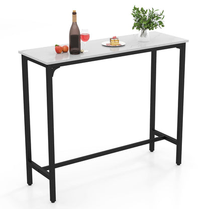 GiantexUK 120cm Bar Table Metal Frame Rectangular Dining Table with Footrest & Adjustable Foot Pads