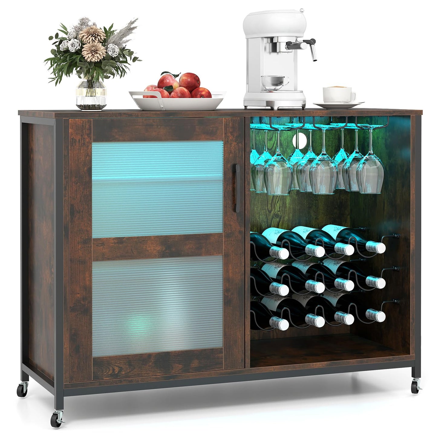 Liquor Buffet Sideboard with LED Lights and Glass Holders