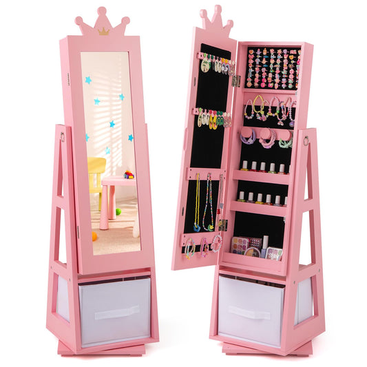 Kids Jewelry Cabinet Standing Jewelry Organizer with Full-Length Mirror
