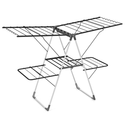 2-Level Foldable Clothes Airer Dryer Horse with Height-Adjustable Wings
