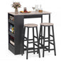 3 Piece Bar Table Set, Dining Table and 2 Stools with 3-Tier Side Shelves & Footrest