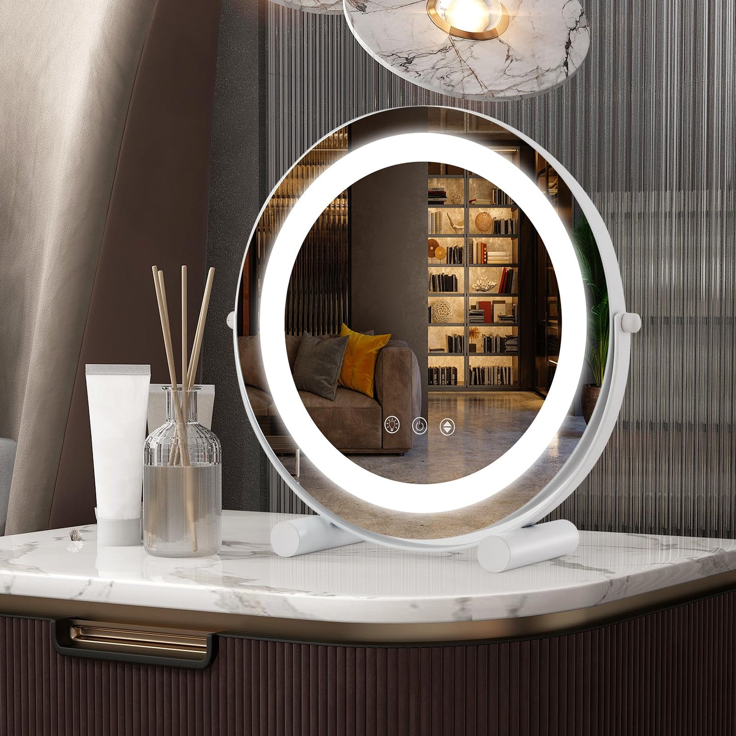 30 CM LED Light Up Round Mirror with 3 Colours and Adjustable Brightness