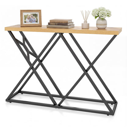 140CM Farmhouse Entryway Table with Geometric Metal Base
