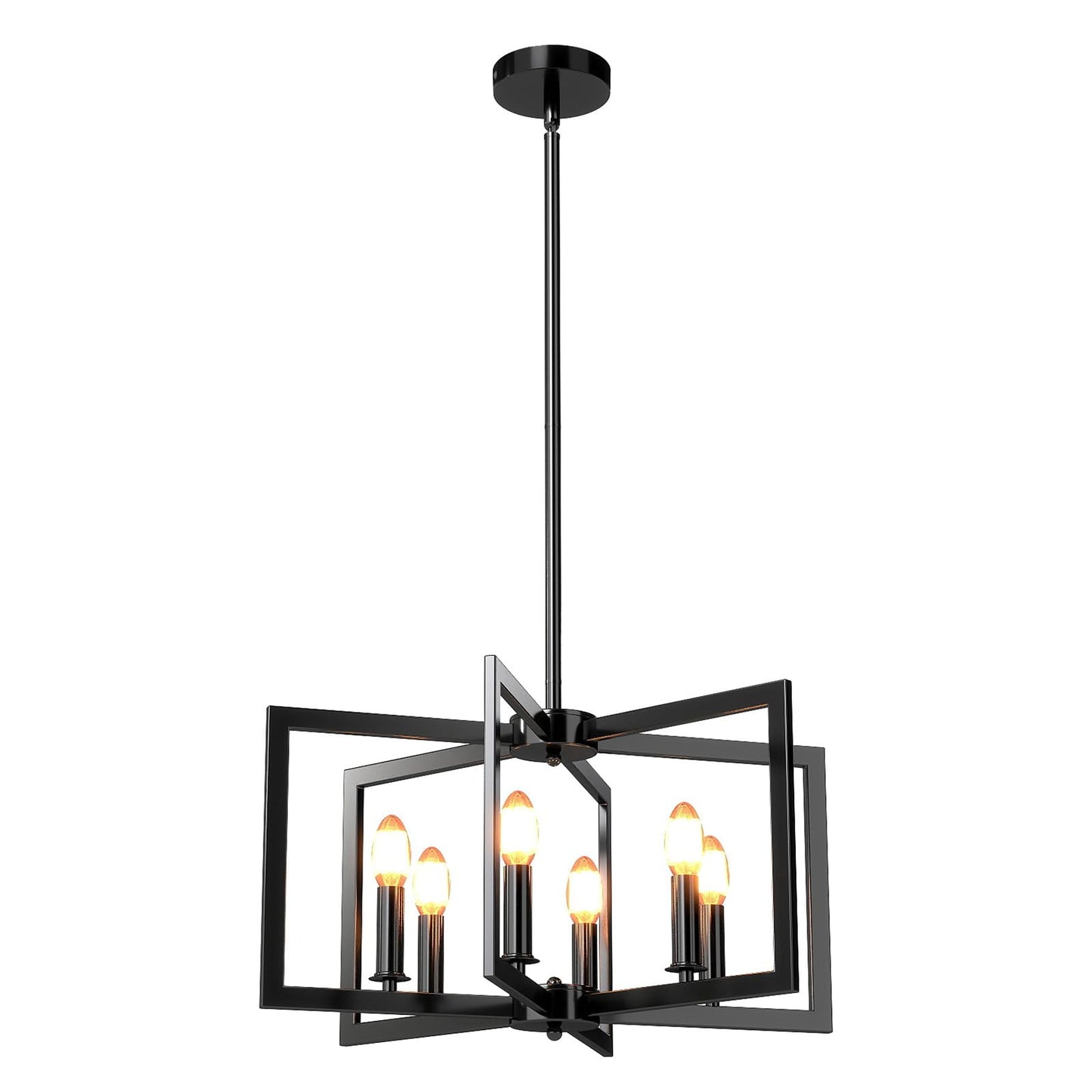 6-Light Black Farmhouse Chandelier with Adjustable Height